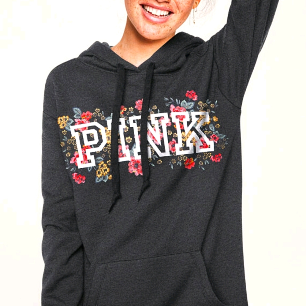 NWT🔥2021 PINK floral logo hoodie